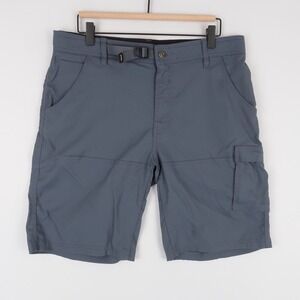 Prana Stretch Zion Shorts Mens 33x10 Blue Cargo Hiking Belted Nylon Stretch